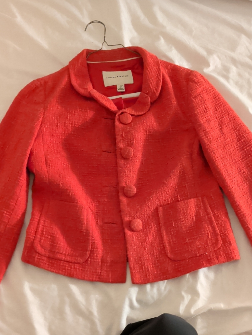Banana Republic Womens Coral Red Textured Button Jacket